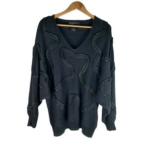 Vintage Spree Women's Black 3D Ebellished Chunky Knit Sweater Grandmacore 2X